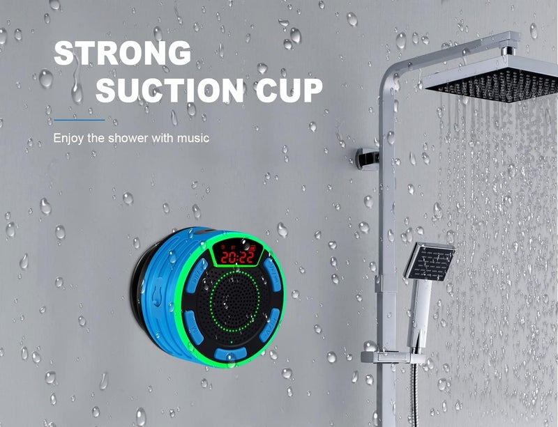 DUOTEN Bluetooth Speakers, DuoTen IPX7 Waterproof Wireless Portable Bluetooth Speakers w/LED Display, FM Radio, Suction Cup, Light Show, Loud Stereo Sound and Bass for Shower, Pool, Party, Travel, Outdoors - Image 3